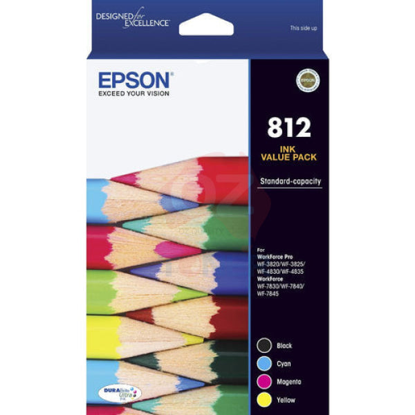 Bundle: 4X Genuine Epson #812 C/M/Y/K Durabrite Ultra Ink Cartridge Value Pack Standard Yield -