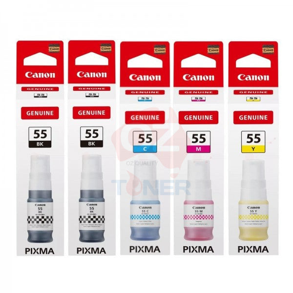 Bundle: 4X Pack Genuine Canon Gi-55 Gi55 C/M/Y/K Ink Bottle Set (1Bk 1C 1M 1Y) Cartridge -