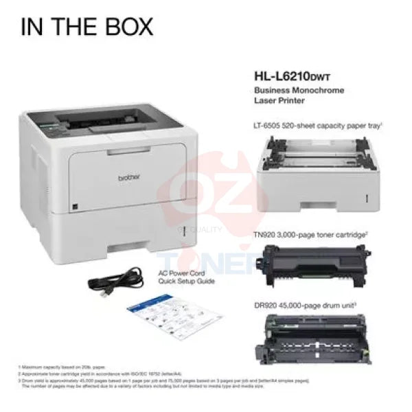 Bundle: Brother Hl-L6210Dw A4 Wireless Business Mono Laser Printer + Lt-6505 Tray [Hll6210Dtw]