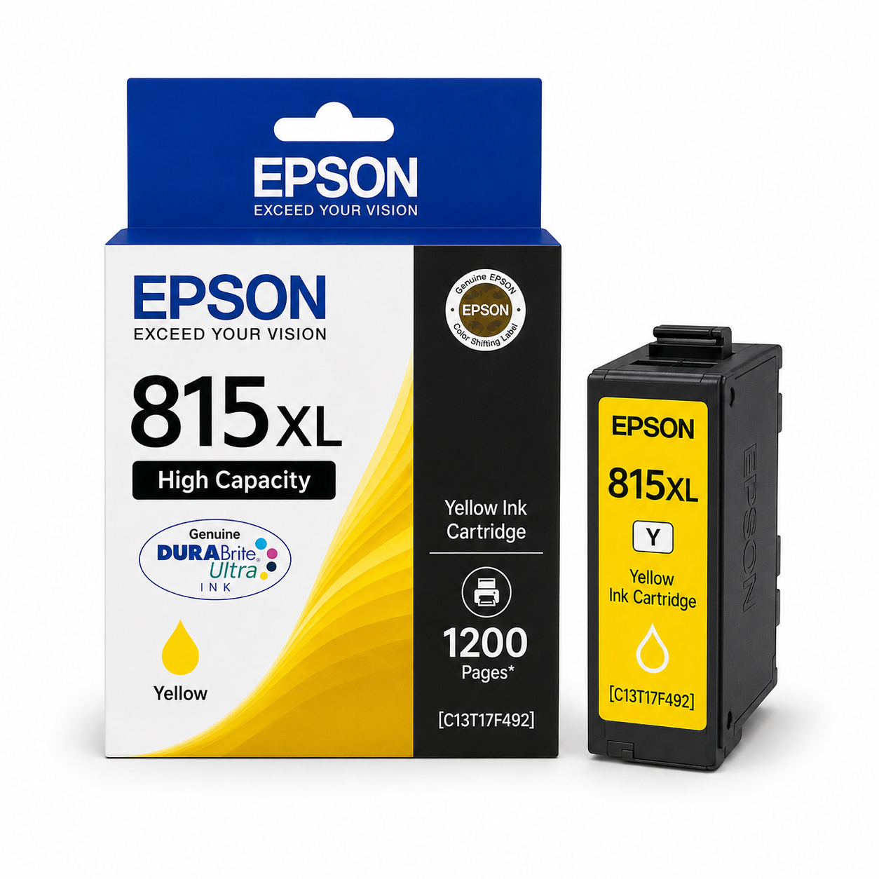 Epson 815XL High Capacity Genuine DURABrite Ultra Yellow Ink Cartridge 1100 Pages [C13T17F492]