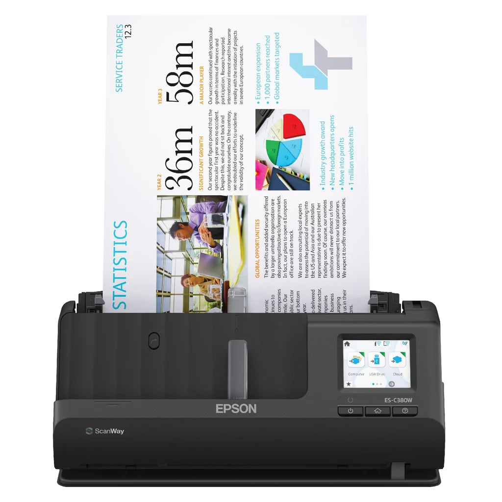 *NEW!* Epson ES-C380W Wireless A4 Compact Document Scanner+Touch Screen 30PPM [B11B269501]