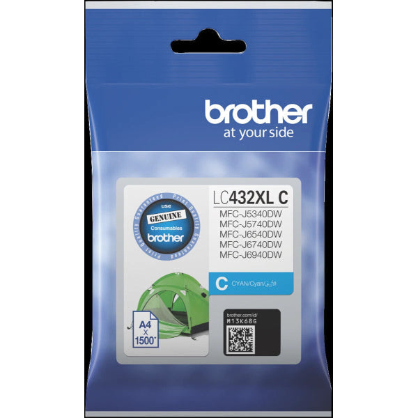 Genuine Brother Lc-432Xl Cyan Ink Cartridge For Mfc-J5340Dw/J5740Dw/J6540Dw/J6940Dw 1.5K [Lc432Xly]