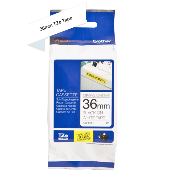 Genuine Brother Tze-S261 Black-On-White Strong Adhesive Labelling Tape [36Mmx8M] Label