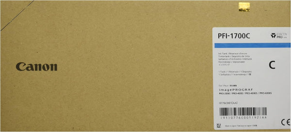 Genuine Canon Pfi-1700 Cyan Ink Cartridge 700Ml For Imageprograf Pro Printers [Pfi-1700C] -