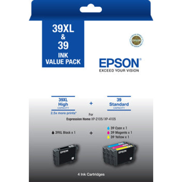 Genuine Epson 39Xl High Yield Black & Standard 39 C/M/Y Colour Value Pack P/N:c13T04L996 Cartridge -