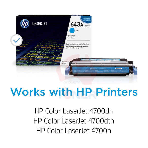 Genuine Hp #643A Cyan Toner Cartridge For Laserjet 4700/4700N/4700Dn/4700Dtn (11K Yield) Q5951A Eol