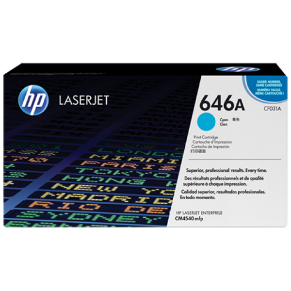 HP 646A CYAN TONER 12500 PAGE YIELD FOR CLJ CM4540 CF031A