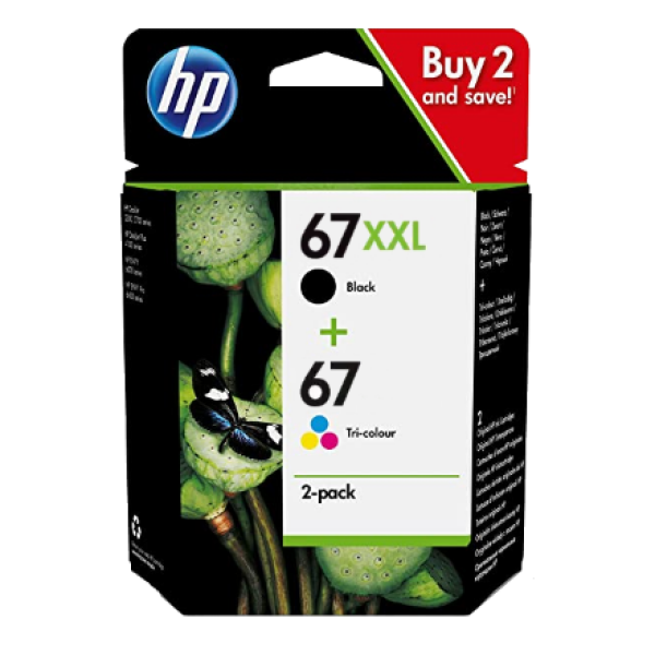 Genuine Hp 67Xxl Bk + #67 Colour Ink Set Bundle For Deskjet 4123/4122/4121/4120/2723 [3Ym55A]