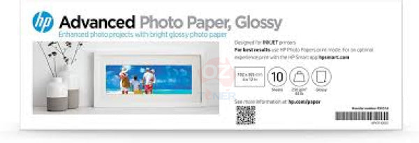Genuine Hp Advanced Gloss Photo Paper 10X Sheets 4X12 Inch/10X30.5Cm/250Gsm [49V51A]