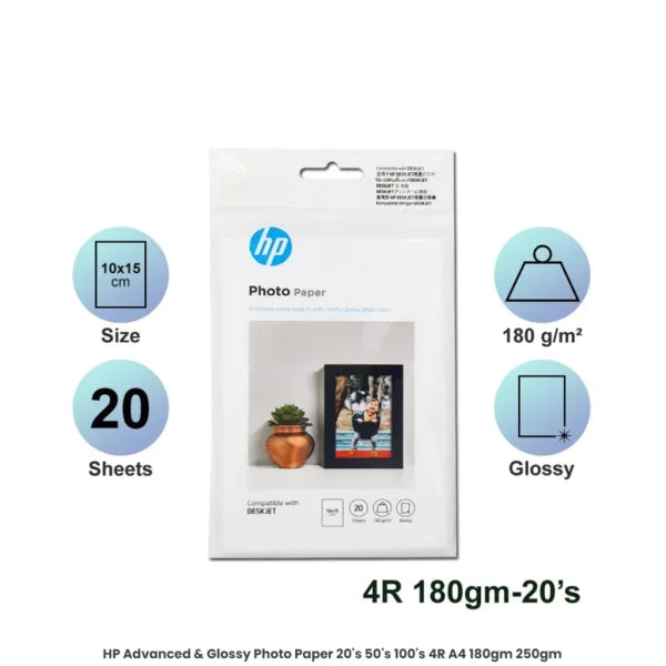 Genuine Hp Photo 10X15Cm (4R) 20X Sheets Fsc Glossy Paper 180Gsm [9Rr53A]