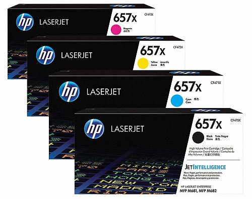 Genuine HP 657X Toner Cartridge Bundle – Cyan, Magenta, Yellow, Black High Yield for M681/M682 Series
