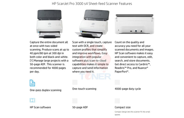 Hp Scanjet Pro 3000 S4 Document Scanner + 3Yr Nbd Exchange Warranty Bundle [6Fw07A + U9Jr2E] Scanner