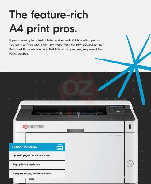 Kyocera P2040Dn A4 Single Function B&W Laser Printer+Duplex 1200Dpi 40Ppm Tk1164 1102Rx3As0 Printer