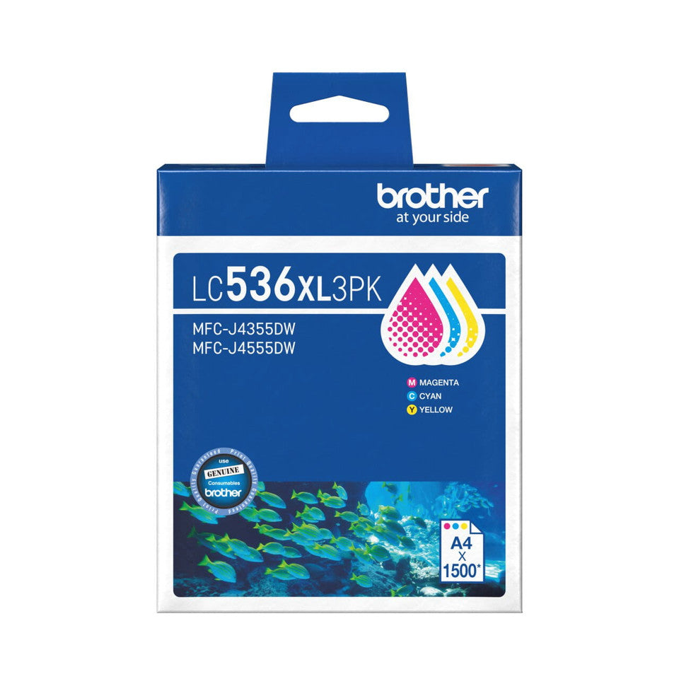 Genuine Brother LC-536XL C/M/Y Colour Ink Cartridge Value Pack [LC-536XL3PK]