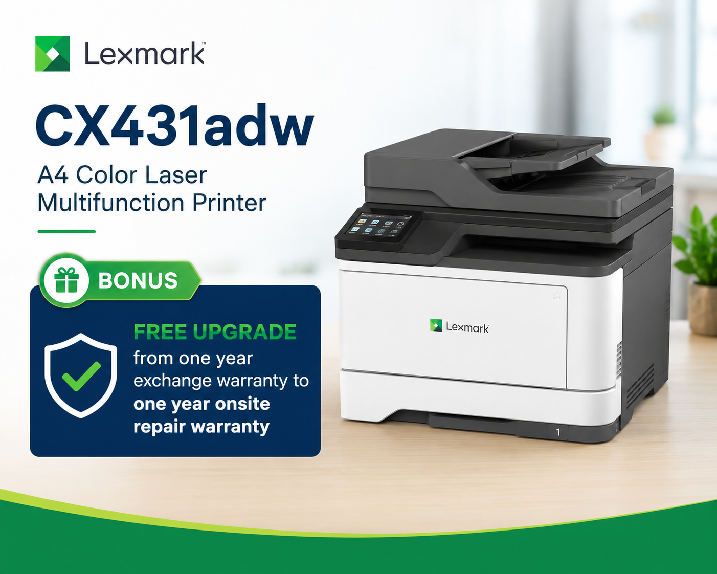 Lexmark CX431ADW A4 Color Laser Multifunction Printer + Onsite Repair Warranty (40N9575+ 2371560  ) 25PPM