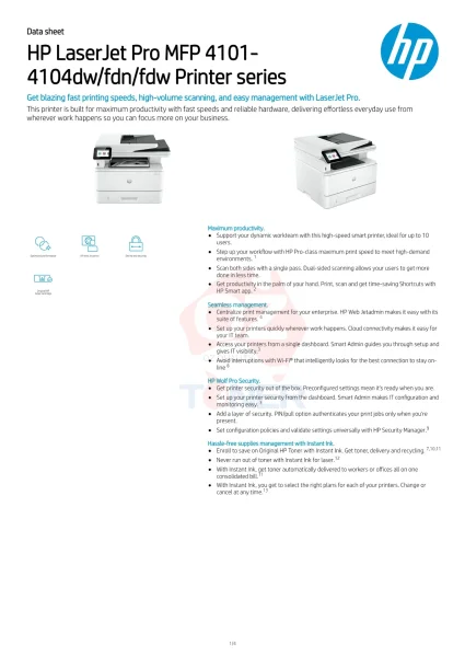 *New* Hp Laserjet Pro Mfp 4101Fdw Mono Laser Wireless Multifunction Printer #148A Toner [2Z619F]