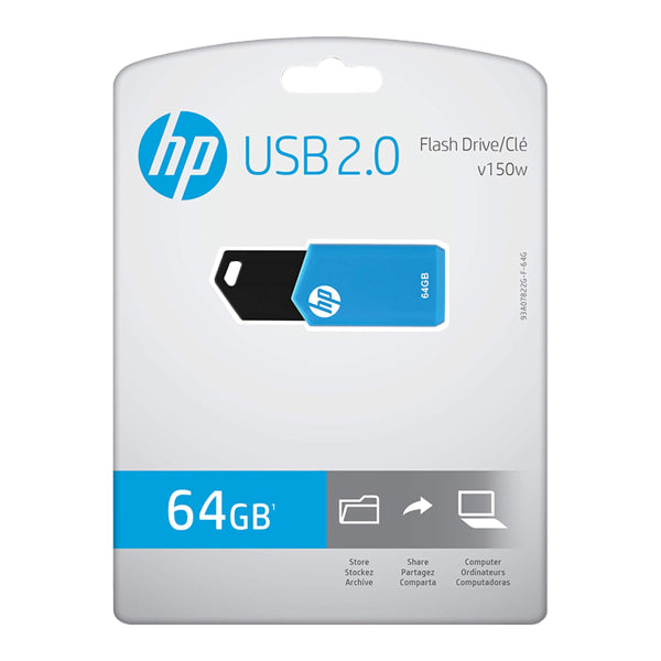 New Hp Usb2.0 V150W 64Gb Usb Flash Drive Usb-A 14Mb/S [Hpfd150W-64P]
