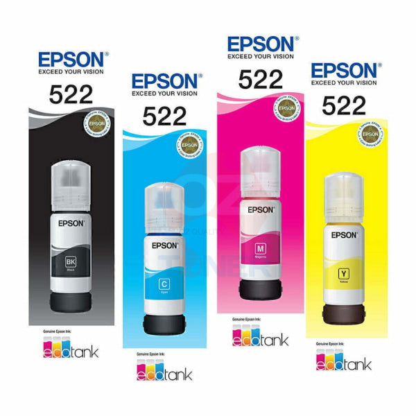 4X Pack Genuine Epson T522 Ink Bottle Set (1Bk 1C 1M 1Y) For