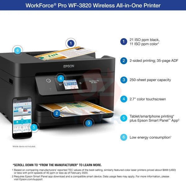 *Rfb* Epson Workforce Pro Wf-3820 A4 Multifunction Mfp Color Printer C11Cj07501_R [Factory