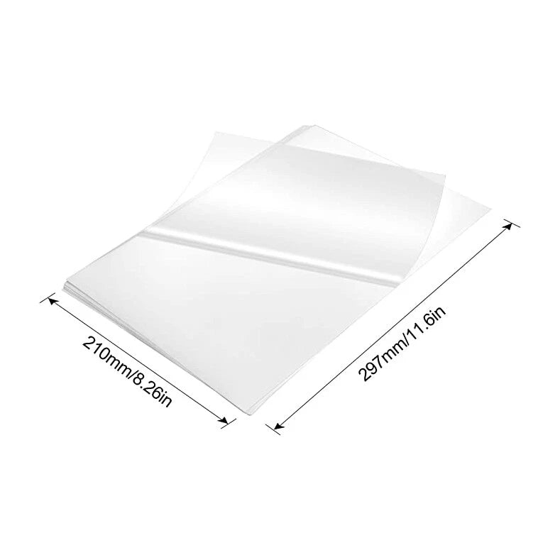 100 Pages A4 Clear Transparent Glossy Self Adhesive Sticker Paper for Laser Printer
