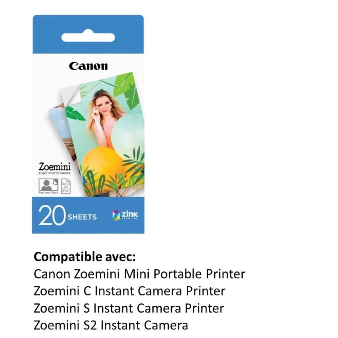 Genuine 20x Sheets Canon ZP-2030-20 Zoemini ZINK Glossy Sticky-Backed Photo Paper [3214C002]