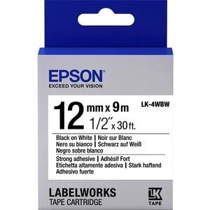 Genuine Epson C53S654103 Strong Adhesive 12mm Black on White Tape 9 meters [LK-4WBW]