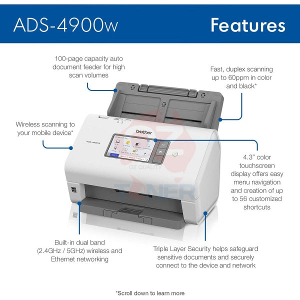 *Sale!* Brother Ads-4900W High Speed Professional Desktop A4 Document Scanner + Wi-Fi 60Ppm