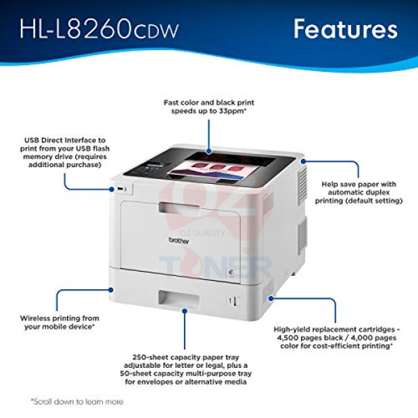 Brother Hl-L8260Cdw A4 Color Laser Wireless Printer+Duplex+Airprint 31Ppm [Hll8260Cdw] Printer