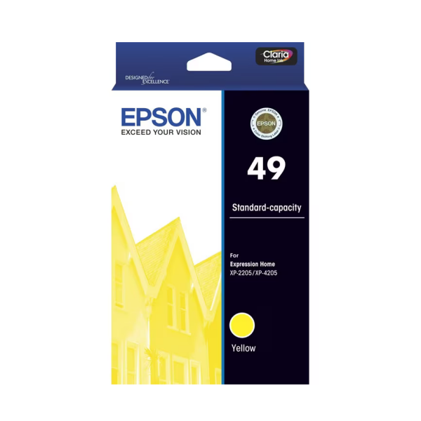 Epson #49 Yellow Std Ink Cartridge For Xp-2205 Xp-4205 Printer P/N:c13T10E492 -