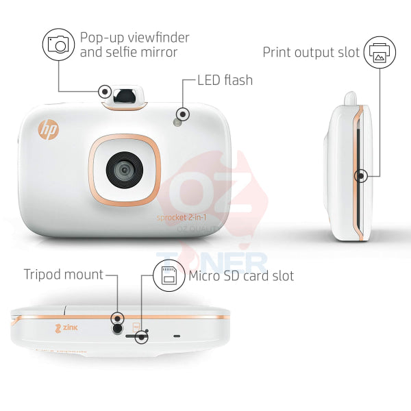 *Sale!* Hp Sprocket 2-In-1 Instant Camera + Zink Portable Bluetooth Photo Printer White [2Fb96A]