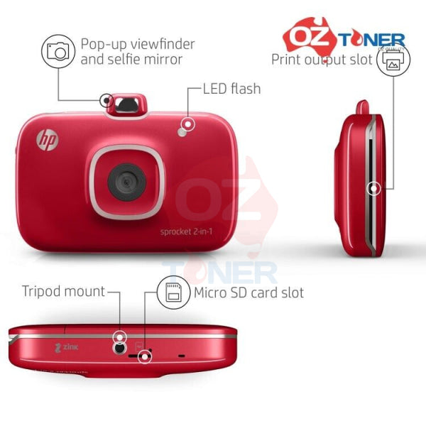 *Sale!* Hp Sprocket 2-In-1 Zink Mobile Photo Bluetooth Printer + 5Mp Camera Red [2Fb98A] Printer