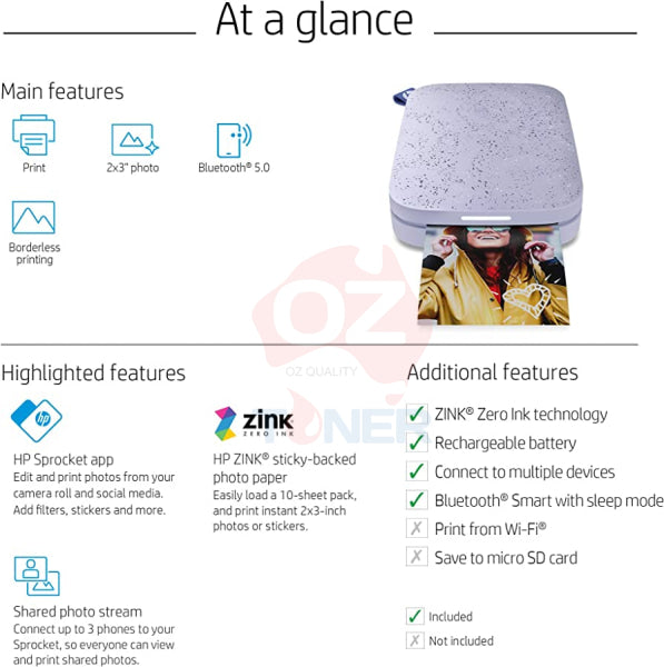 *Sale!* Hp Sprocket Portable 2X3’ Instant Photo Printer - Lilac 1As91A [Hpispr]